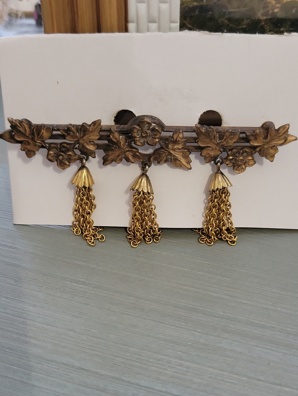 Goldtone Leaf & Floral with Tassels Brooch